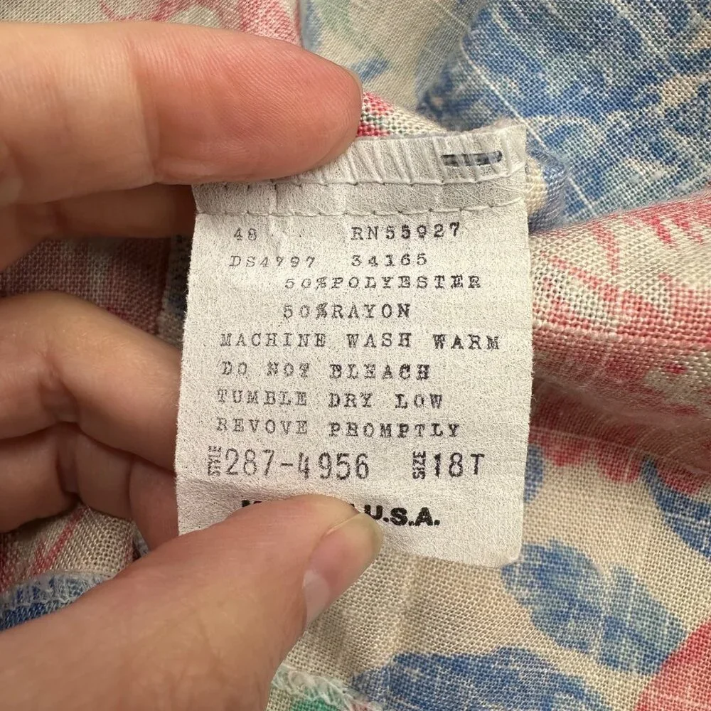 Vintage Floral Blazer 1980s Womens Jacket Pink Blue Shoulder Pads USA Size 18 - Picture 5 of 7